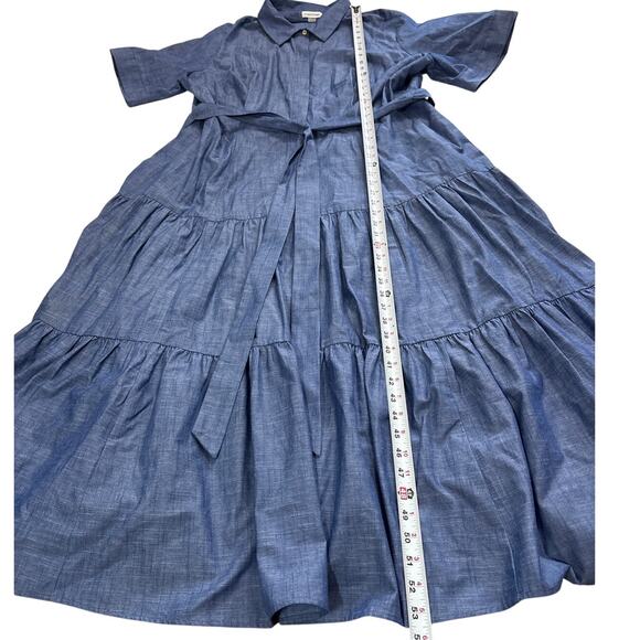NWOT Calvin Klein Womens 18W Plus Size Blue Belted Tiered Shirt Dress Cotton - Picture 10 of 10